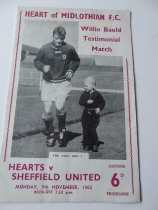 Heart Of Midlothain Fc Hearts Fc Willie Bauld Rare 1962 Testimonial Programme