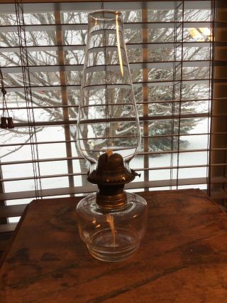 Early Antique 12 3/4” Oil Lamp W/wick For Tabletop Or Wall Holders