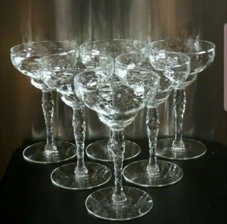 6 Antique Libbey Rock Sharpe Floral Cut Stem Champagne/sorbet/liquor Glasses