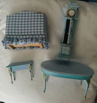 Vintage doll house miniatures Geoffrey Bishop set tables sofa Grandfather Clock 2