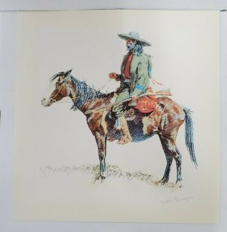 Vintage Cowboy By Frederic Remington - Horse Rider West Print 14x14