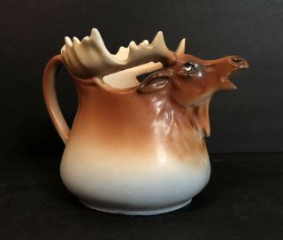 C.  1900 Antique Austria Ceramic Moose Elk Creamer Pitcher 4 - 1/2 " Tall Vintage