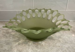 Vintage Westmoreland Satin Open Lace Console Bowl Avocado Green Frosted Dish