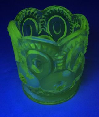 Antique Vaseline Glass Toothpick Holder Yellow/glows Green Cond