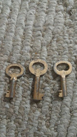 3 Antique / Vintage Corbin Cabinet Skeleton Keys 2,  3 & L - 4