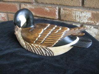 Rare Tom Taber Wood Carved Canadian Goose Decoy & Signed Hard To Find