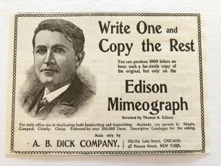 1900 Thomas A.  Edison Mimeograph Vtg Portrait Art Print Ad A.  B.  Dick Co.  Ny/chicago