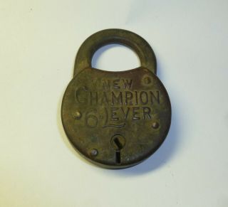 Antique Padlock Champion 6 Lever Miller Lock Co.  Phila / Brass No Key