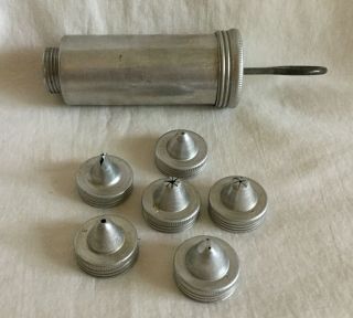 Vintage Tin Tube Plunger Style Cake Decorator With 6 Tips