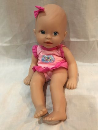 2004 Mattel Fisher Price Little Mommy Baby Doll Blue Eyes Bald Pink Outfit 13”
