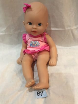 2004 Mattel Fisher Price Little Mommy Baby Doll Blue Eyes Bald Pink Outfit 13” 2