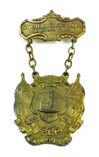 Antique 1912 I.  O.  O.  F.  Sovereign Grand Lodge Session Medal Badge Pin Winnipeg