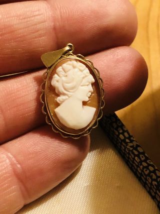 Vintage 9 Ct Yellow Gold Pendant & Carved Shell Cameo Rare Collectable 1960s