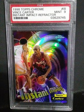 1998 - 99 Topps Chrome Vince Carter Instant Impact " Refractor " 18 Very Rare Mt 9
