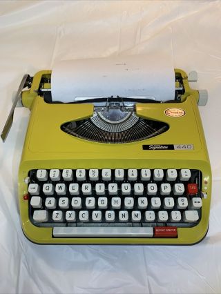 Rare 1970’s Yellow Wards Signature 440 Portable Typewriter Cursive Script,  Case