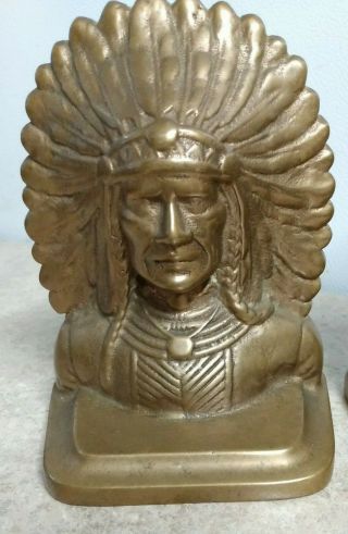 Antique Book Ends Native American Chief Heavy Brass 4 Each Set of 2 2