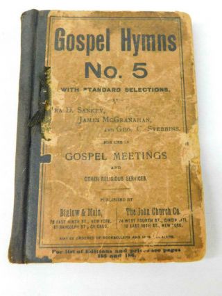 Antique 1887 Gospel Hymns No 5 Pocket Hymn Hymnal Mini Song Book Ira D Sankey
