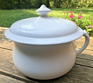 Antique Johnson Bros White Ironstone Chamber Pot With Cover Made In England