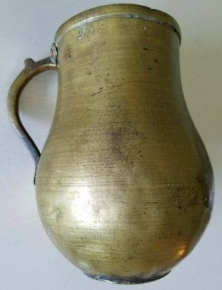 Antique Hand Forged Hammered Brass Jug Or Pot With Handle Brazil Pre Columbian