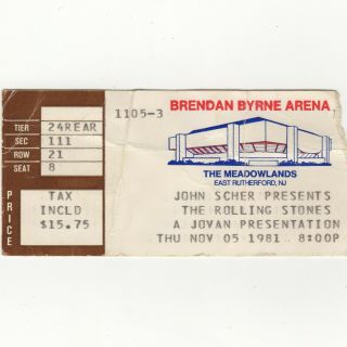 The Rolling Stones Concert Ticket Stub E Rutherford Nj 11/5/81 Tattoo You Rare