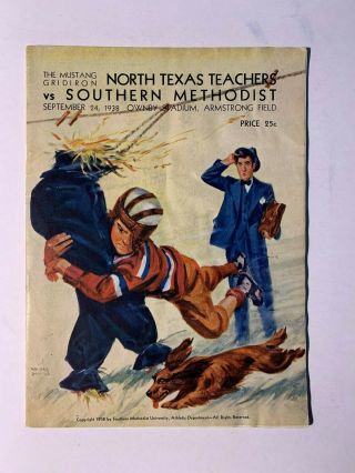 1938 Smu Mustangs Vs N Texas State Teachers College Eagles Football Program Rare