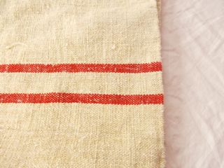 A,  Vtg Antique Red Stripe Hemp Linen King Pillowcase Feed Sack Grain Bag 23x33