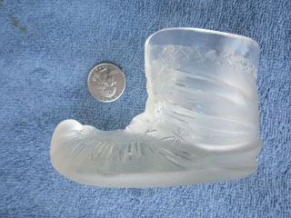 Antique Clear Frosted Glass Baby Bootie - Eapg - Shoe 41