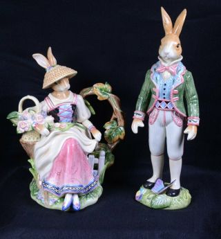 Rare Fitz And Floyd Classics Old World Rabbits Tea Pot & Mr.  Rabbit Fig.