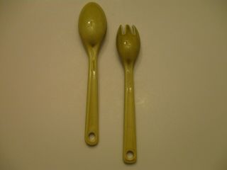 RARE - Russel Wright American Modern - Chartreuse Salad fork and spoon 3