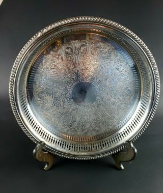 Vintage Small Silver Plated Serving Tray Chased Cocktail Gallery 9.  25 "