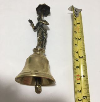 Antique Bell Vintage Elegant Lady Woman with Umbrella Brass Figural 4 