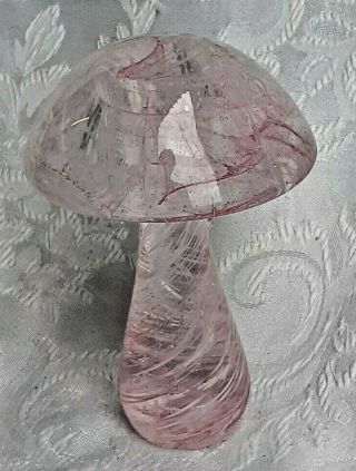 Heron Glass Rare Pink Swirl Mushroom - Label On Base - Gift Box