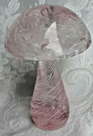 Heron Glass Rare Pink Swirl Mushroom - Label on Base - Gift Box 2