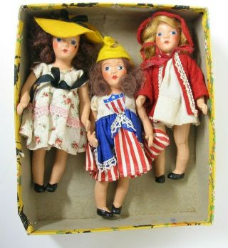 Set Of 3 Vintage Antique 7 " Mbc York Dolls For Repair Or Parts