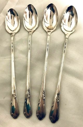 Four 7.  5 " Iced Tea Spoons Wm A Rogers 1936 Meadowbrook / Heather Pattern