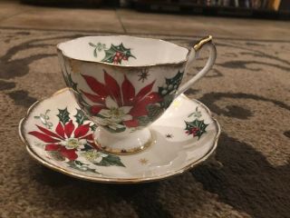 Bone China Footed Cup & Saucer Set " Noel " W/ Gold Trim By Queen Anne England