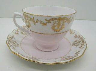 Royal Vale Bone China England Teacup & Saucer Pink Gold Chintz Vintage