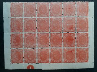 Rare 1880 - Tasmania Australia Plate (1) Blk Of 24x1d Verm Red S/f Stamps P11.  5