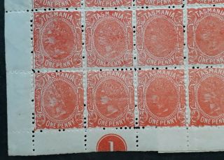 Rare 1880 - Tasmania Australia Plate (1) Blk of 24X1d Verm red S/F Stamps P11.  5 2