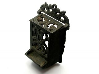 Antique Wall Mounted Cast Iron Match Stick Holder With Lid