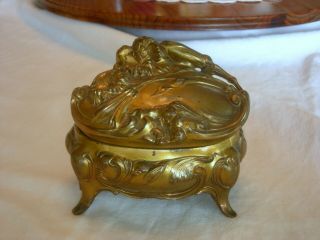 Large Art Nouveau Gold Gilt Metal Jewelry Casket Box