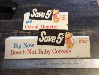 2 Rare Vintage 1960’s Beech Nut Baby Cereal Cat Store Shelf Talker 12”