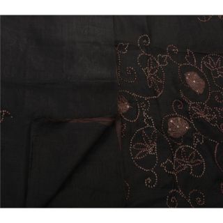 Tcw Vintage Sarees Pure Silk Hand Beaded Black Craft Fabric Premium Sari