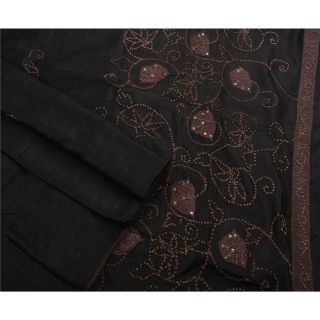 Tcw Vintage Sarees Pure Silk Hand Beaded Black Craft Fabric Premium Sari 2