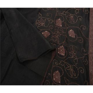 Tcw Vintage Sarees Pure Silk Hand Beaded Black Craft Fabric Premium Sari 3