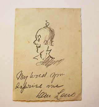 Incredibly Rare Self - Caricature Drawing Signed By Dan Leno On Drawing Paper