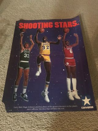 Vintage Dr J.  Larry Bird Magic Johnson Converse Poster Shooting Stars 1980s Rare