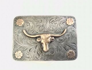 Very Rare Srour Sterling Silver & 10k Gold Longhorn Trophy Buckle