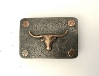 Very Rare Srour Sterling Silver & 10K Gold Longhorn Trophy Buckle 4