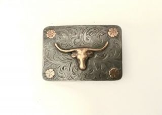 Very Rare Srour Sterling Silver & 10K Gold Longhorn Trophy Buckle 5